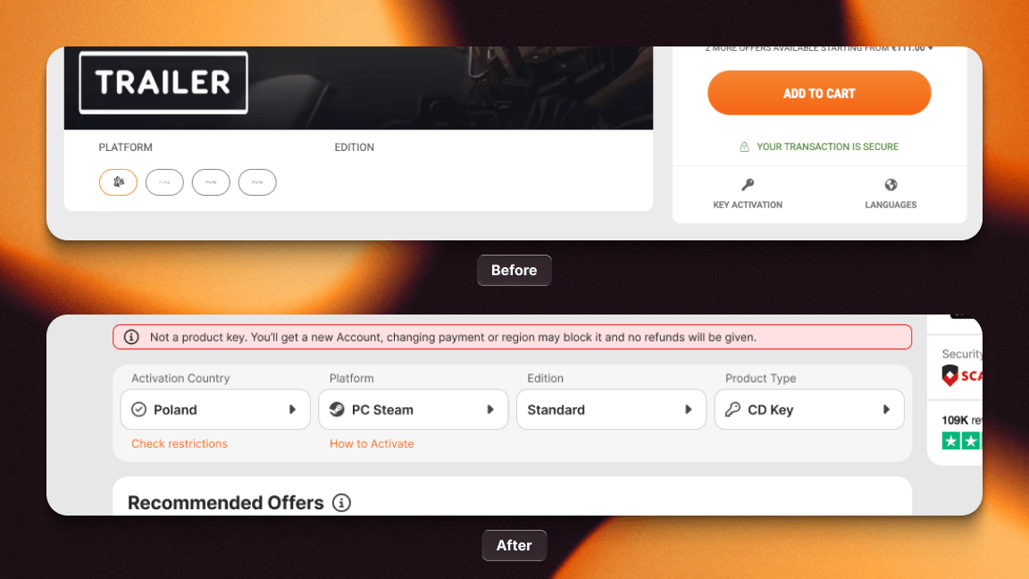 Product page - product configuration